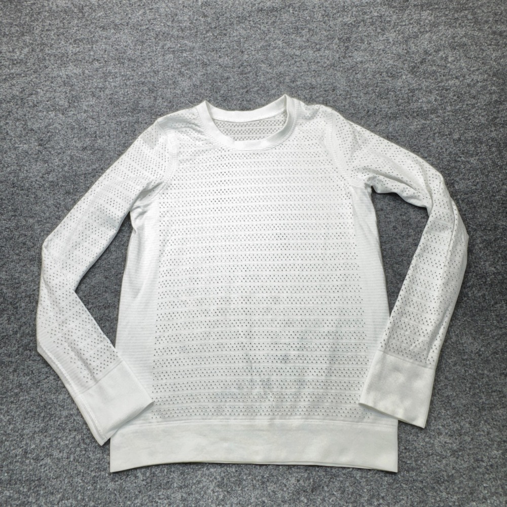 Lululemon Shirt Swiftly Breathe Squad Womens 4 White Mesh Running W3DIFS